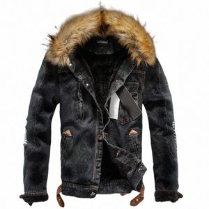 Hommes d'hiver Denim Jakcet polaire Vintage vêtements surdimensionné col de fourrure épaissir veste décontractée manteau hommes vêtements vestes 6XL A2F41 U0eg #