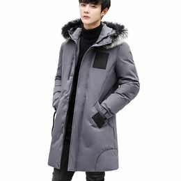 Veste d'hiver en duvet pour hommes, coupe-vent de style coréen pour jeunes, col en fourrure de renard mince, manteaux LG à capuche, duvet de canard blanc, vestes bouffantes pour hommes N8Vx #