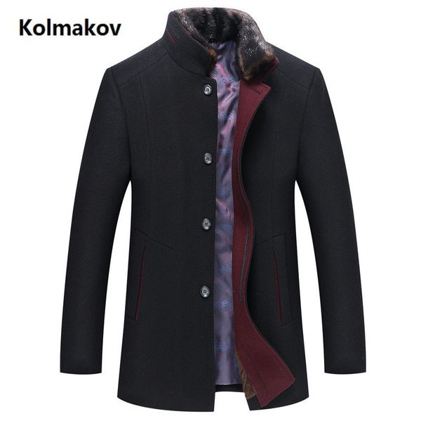 Chaquetas de lana de alta calidad a la moda de invierno para hombres, gabardina para hombres, abrigo de lana cortavientos con cuello mandarín de un solo pecho LJ201109