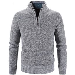 Hiver hommes polaire plus épais pull demi fermeture éclair col roulé chaud pull qualité mâle mince tricoté laine chandails pour le printemps 240104