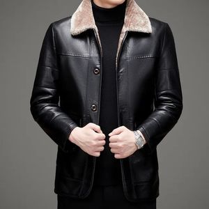 Manteaux d'hiver en cuir véritable pour hommes, veste en peau de mouton, col rabattable, fourrure épaisse intégrée, décontracté, Plus gros manteau
