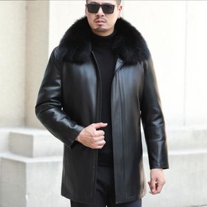 Chaqueta de plumón de piel auténtica para hombre, Parkas de plumón de pato blanco con relleno de piel de zorro Natural y cuello de piel de oveja para invierno