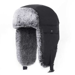 Chapeau d'hiver en polaire de lapin pour hommes et femmes, coupe-vent, Lei Feng, épais, chaud, en coton, chapeau de pilote froid, 231015