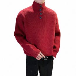 Pull highneck pour hommes d'hiver épais collécolaire mâle mâle décontracté pull-tricot vintage vintage noir rouge blanc tricots u4ic # #