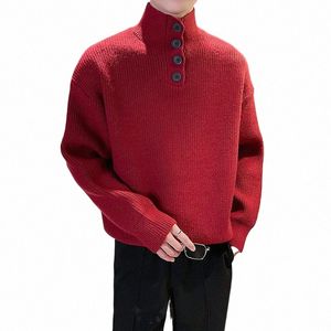Pull highneck pour hommes d'hiver épais collécolaire mâle mâle décontracté pull-tricot vintage vintage noir rouge blanc tricots u4ic # #