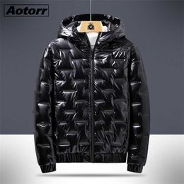 Winter Heren Hooded Parkas Windbreaker Mode Thermische Jassen Heren Dikke Warm Glanzende Zwart Jassen Merk Uitloper Mannen Kleding 6XL 211008