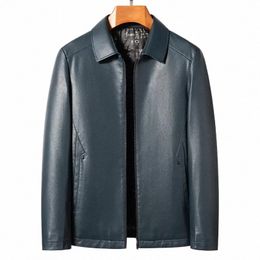 Veste en cuir à revers pour hommes d'hiver Fi Casual Doublure en duvet de canard blanc rempli chaud noir lac bleu manteau épais B9pe #