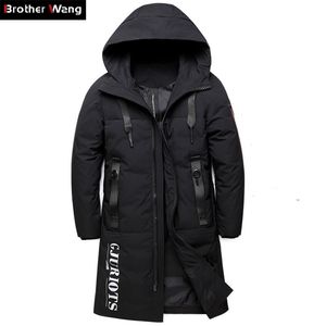 Hiver Hommes Long Blanc Duvet de Canard Veste Épais Chaud À Capuche Mode Casual Vestes et Manteaux Homme Marque Vêtements Rouge Noir 201120