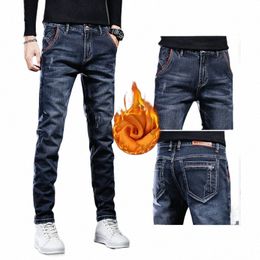 Pantalons d'hiver pour hommes Denim brossé Slim Jeans Streetwear Skinny Ripped Veet Boots Cut Korean Fi Streetwear 90s Pantalon Homme F6rQ #