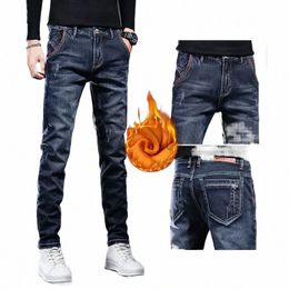 Pantalons d'hiver pour hommes Denim brossé Jeans Slim Streetwear Skinny Ripped Veet Bottes Coupe Coréenne Fi Streetwear 90s Pantalon Homme a2cZ #