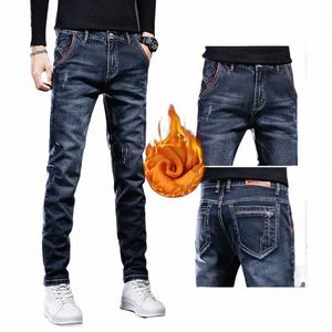 Pantalones para hombres de invierno Cepillado Denim Slim Jeans Streetwear Flaco Ripped Veet Boots Cut Korean Fi Streetwear 90s Pantalones Hombre F6rQ #