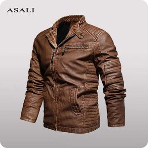 Winter heren pu jas fleece motorfiets leoft jas mannen stand kraag casual militaire jas merk mannen windjack jas 211009