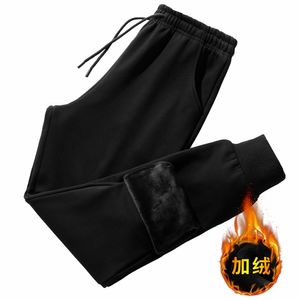 Pantalones deportivos de invierno para hombre Pantalones de chándal para correr Pantalones sueltos para hombre Ropa deportiva Lino Fleece Warm Home Black Z298 211112