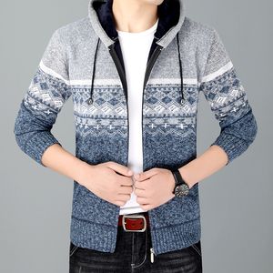 Cardigan à capuche pour homme, pull d'hiver tricoté, imprimé, épais, version ample, décontracté, chaud, respirant, fermeture éclair
