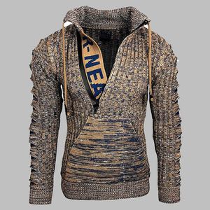 Winter Heren Trui Mode High Street Pullover Letter Printing Half Rits Breipejaar Sweatercoat 210909