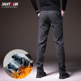 Hiver Men's Warm Fleece Pantalons décontractés Men Zipper Pocket Business Fashion Fashion épaissis Stretch Gris Brackaged Fabric Tabillard Male 220325