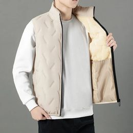 Chaqueta cálida de invierno para hombre, chaleco de moda en relieve rectangular, chaqueta de lana a prueba de viento de gran tamaño, abrigo informal de Color sólido 5XL 231229