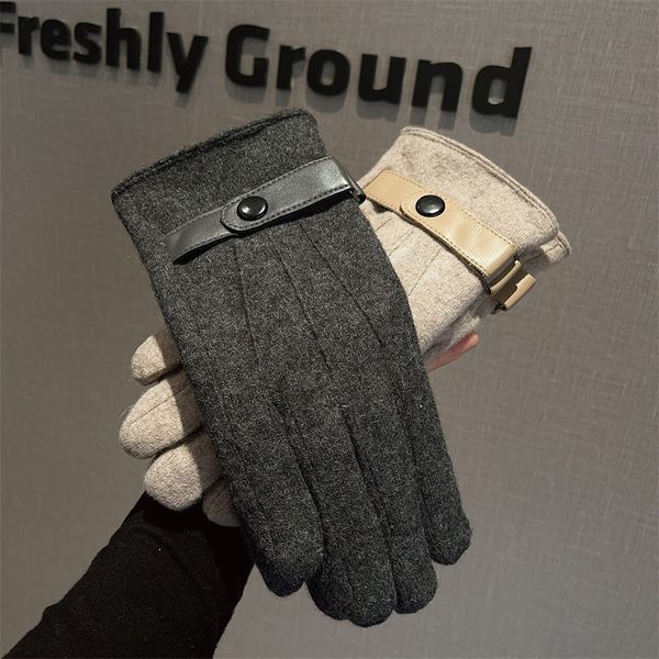 Guantes cálidos de lana de invierno para hombre, guantes coreanos para conducción de ocio y negocios al aire libre, además de guantes de lana a prueba de viento y frío, guantes coreanos para pantalla táctil