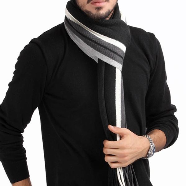 Hiver hommes rayé coton écharpe nouvelle marque châle Wrap hommes affaires écharpe rayé tricot longue écharpe avec glands