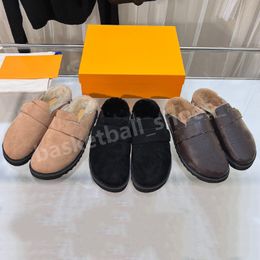 Winter Mannen Vrouwen Gezellige Comfort Platte Sandaal Muilezels Sandalen Bont Lederen Muilezel Schoenen Kasjmier Wol Warme Pluche Slippers Slippers Maat 34-45 Met Doos