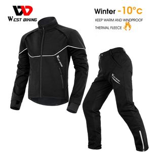 Equipo de ciclismo para hombre de invierno Chaqueta de lana cálida MTB Ropa deportiva reflectante Jerseys Pantalón Traje Ropa deportiva térmica Manga larga 240116