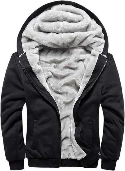 Cardigan à capuche à manches longues pour homme, fermeture éclair avec polaire, manteau chaud épais, tissu en polyester, doublure en peluche, mode, style décontracté, noir, rouge, gris, bleu, hiver
