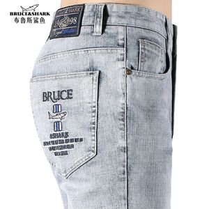 Hiver hommes jean Stretch mode décontracté Super qualité broderie jambe droite 99% coton ample grande taille 42 Bruce shark 240227