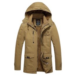 Hiver hommes longue polaire épaissie multipoche manteau à capuche 100% coton décontracté cent extérieur résistant au froid veste chaude 240116