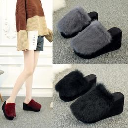 Pantallas modernas de invierno para mujeres cuñas spandex fondo súper alta tacón damas zapatos peluche cabello de conejo pío estilo coreano 231219