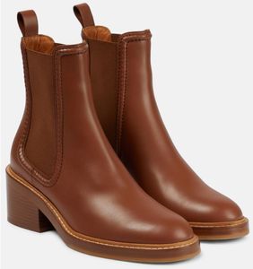 Botas de tobillo de mujer modernas de invierno Piel de becerro italiana Punta redonda Suela de goma Placa lateral elástica Tacones gruesos Elegante Novia Show Estilo París Encanto sexy EU35-41