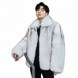 Winter Nieuwe Kunstmatige Bont Imitati Luxe kleding voor mannen Blauwe Vos Hele Huid Jeugd Kapmantel streetwear koreaanse fi 50wk #