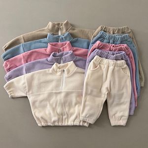 Hiver nouveau bébé à manches longues ensemble de vêtements enfants épais sweats chauds + pantalon 2 pièces costume infantile garçon fille coton polaire tenues