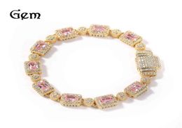 Bracelet hip hop en cuivre incrusté de zircon rose, nouveau bracelet d'hiver ins vent mélange de diamants 8 pouces simple et polyvalent 260m2213544