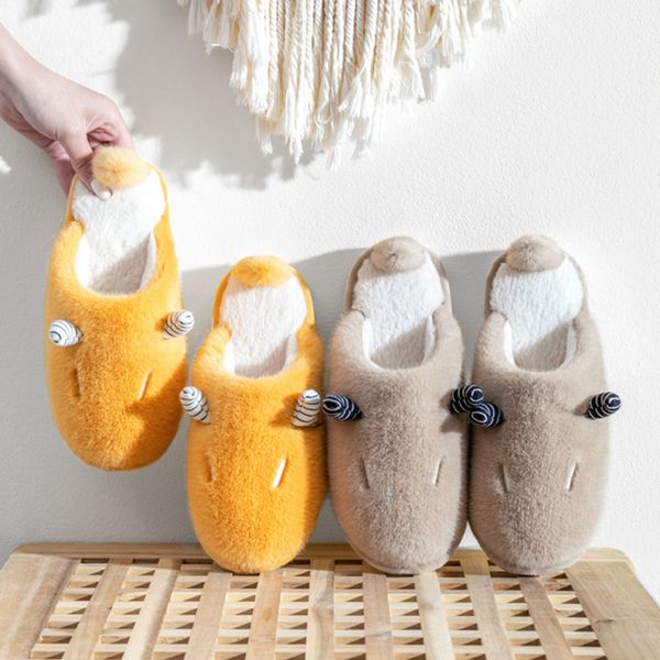 Hiver nouveaux Couples maison chaussures mignon Animal corne intérieur femmes fourrure pantoufles antidérapant chaud en peluche dames pantoufles