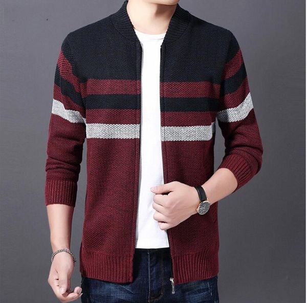 Invierno nuevo Desinger Moda hombre cremallera polar Cardigans suéteres de lana suave cálido suéteres rojos Hombres cuello redondo Casual Abrigos de moda Chaqueta ropa masculina joven