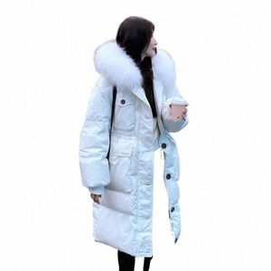 Invierno nuevo abajo Cott abrigo mujeres longitud media cuello de piel grande con cordones capucha a prueba de viento abrigo cálido mujeres Parkas I7EW #