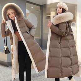 Veste d'hiver en duvet de coton pour femme, parka x-longue, col en fausse fourrure, rembourrée, épaisse, ample, grande taille