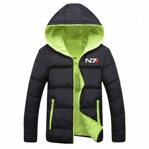 Winter Nieuwe Donsjack Mass Effect N7 Logo Print Custom Made Cott Hoge Kwaliteit Casual Warm Dikker Man Rits Down jassen Top 83QZ #