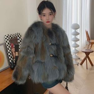 Haining – manteau mi-long en vraie laine pour femme, manteau complet en fourrure de renard et d'herbe, Style jeune, nouvelle collection hiver 2023, 2079