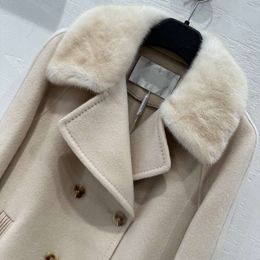 Haining – manteau chaud en fourrure de vison à Double boutonnage pour femme, manteau chaud, élégant et amincissant, nouvelle collection d'hiver, 499779