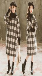 Winter New Korean Woolen a cuadros Sweater con capucha Long High Collar Girl039s Velvet Dress4292332