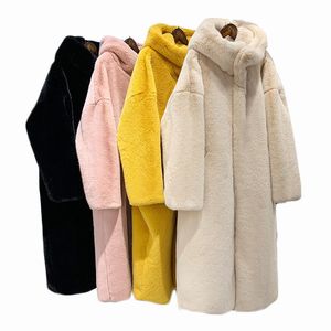 Invierno Nuevo lujo X- Long Faux Mink Fur Coat Women Furry Furry Fur Capolera de pieles de piel negra suelta Caídas Femenina