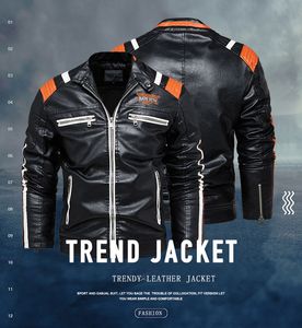 Winter Nieuwe mannen Lederen jas Warm Fleece Mens Motorfiets PU Jackets Zipper Embroidery Business Outswear Coats Wind Breaker