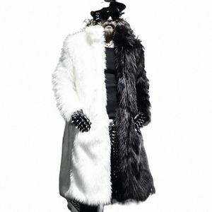 Abrigo de piel de invierno para hombre, abrigo de piel de zorro lg, chaqueta informal m, cortavientos de color blanco y negro Y190 #