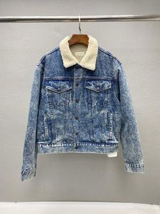 Winter Nieuwe Lamb Wol Lam -Wol bekleed denim Jacket luxe merk gewassen denim jas