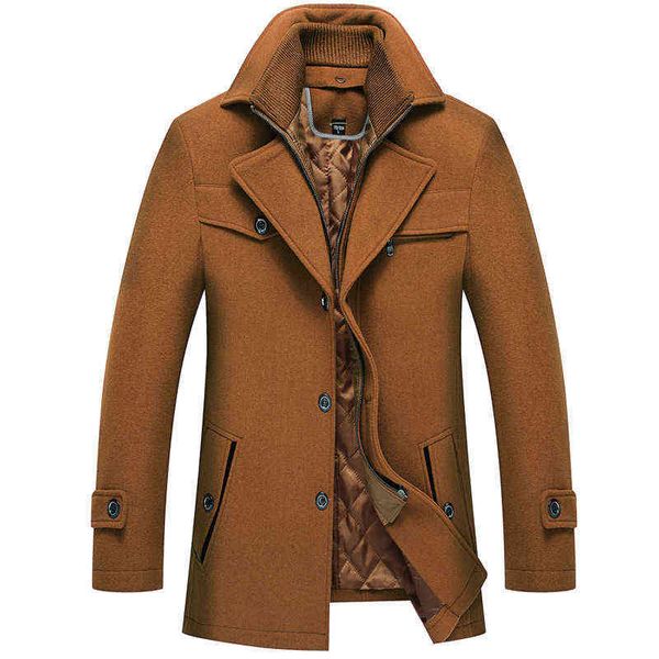 Abrigo de lana grueso y cálido para hombre de invierno, abrigo de lana de vino tinto delgado informal de moda Doublar, abrigo de marca para hombre 201120 T220810