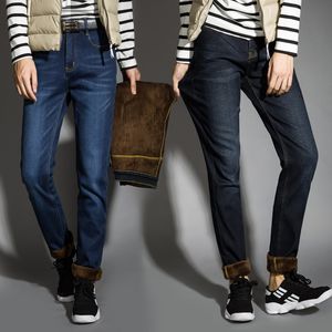 Hiver nouveaux hommes chaud bleu noir Slim jean Style classique Stretch Slim Fit épais pantalon mode pantalon mâle