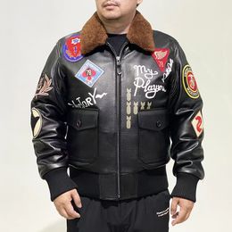 Hiver nouveaux hommes Zhuangzhi Lingyun G1 veste en peau de mouton revers brodé badge veste en cuir en cuir veste en cuir de l'armée de l'air