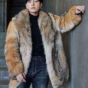Manteau d'hiver mi-long en fausse fourrure de loup pour hommes, avec fourrure et veste intégrée, cuir de vison Haining