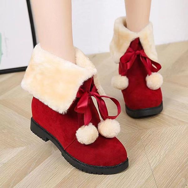 Invierno Nuevos zapatos de Papá Noel Zapatos de algodón de lana de cordero Masculinos y con botas para la nieve Uso externo Zapatos de algodón rojos de Navidad Calidez y engrosamiento